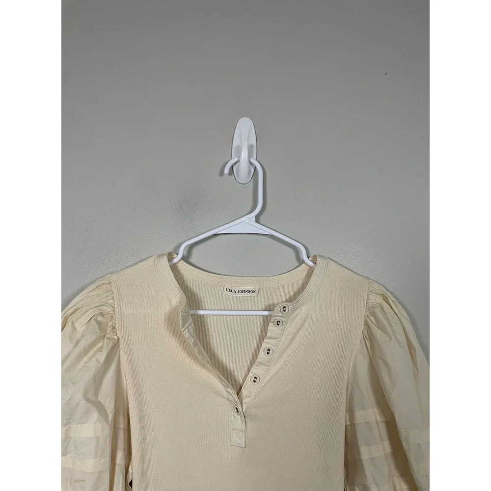 Ulla Johnson Iman Puff Sleeve Top in Cream Size Large Feminine Quiet Luxury